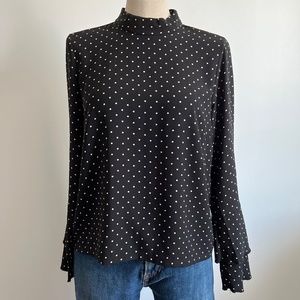 Jasmine & Juliana - Black & White Polka Dots Long Sleeves Top